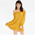 Spring hot sale word collar sexy big swing skirt in the sleeves loose solid color off-the-shoulder dress women