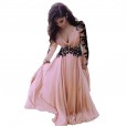 New fashion solid color deep v perspective halter dress feminine holiday lace stitching