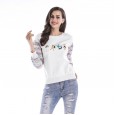Sweater women spring and autumn plus velvet thick sleeves color matching personality round neck sweater new size sweater