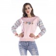 Sweater women spring and autumn plus velvet thick sleeves color matching personality round neck sweater new size sweater