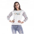 Sweater women spring and autumn plus velvet thick sleeves color matching personality round neck sweater new size sweater