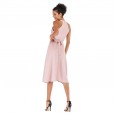 Summer pink hanging neck straps waist dress dress cutout long skirt