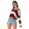 Autumn new sweater women wave side V-neck stripe loose sweater women