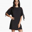Summer new solid color women's T-shirt mid-length splicing short-sleeved top