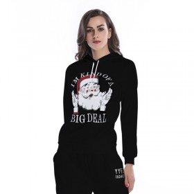 New Women's Santa Hooded Top Drawstring Long Sleeve Casual Loose Sweater Plus Velvet