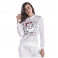 New Women's Santa Hooded Top Drawstring Long Sleeve Casual Loose Sweater Plus Velvet