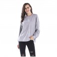 Spring and autumn new round neck personalized back letter T-shirt large size sweater women's long section