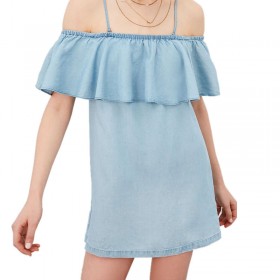 Summer women's ruffled word collar strapless sexy strap dress women