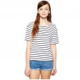 Hot Sale New Navy Style Striped Top Round Neck Short Sleeve XL Women's T-Shirt