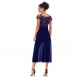 Women's sexy word collar party dress skirt lace mesh splicing dress