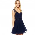 Dress Women's Short Sexy Chiffon Sling Lace Panel Dress