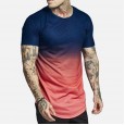 Men Gradient Stitching Crew Neck Short Sleeve T-Shirts - 04 M 