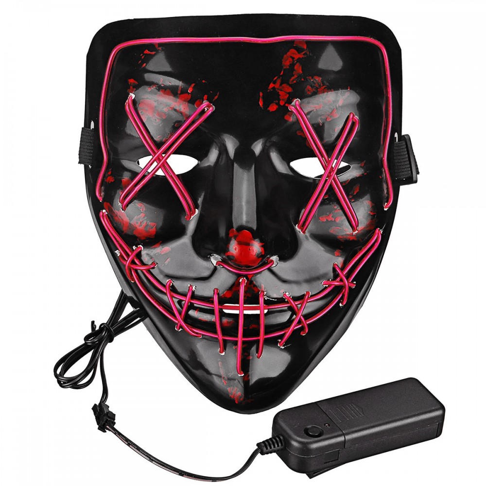 Halloween 4-Modes LED Light El Wire Mask Up Funny Mask The Purge Election Year Great Cosplay Mask -  Red
