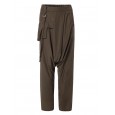 Women Solid Elastic Waist Button Casual Pants - S Army Green 