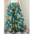 Wide-Legged Women Geometric Print Elastic Waist Side Pockets Pants - 14 Green 