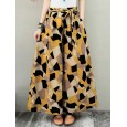 Wide-Legged Women Geometric Print Elastic Waist Side Pockets Pants - 14 Green 