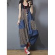 Leopard Print Patchwork Loose Causal Harem Jumpsuit - 3XL Black 