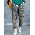 Cartoon Fish Patch Stripe Jeans For Women - Dark Blue M 