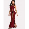 New women's large V-neck mesh splicing sexy perspective dress