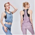 New fake two-piece sports vest female hollow fitness clothes running breathable sportswear solid color bra wave point sleeveless