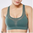 New back pocket sports bra shockproof horizontal stripe mesh splicing sports underwear yoga suit