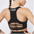 New back pocket sports bra shockproof horizontal stripe mesh splicing sports underwear yoga suit