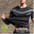 Men's printed fitness short-sleeved training running sportswear breathable high elastic quick-drying tight T-shirt top 9