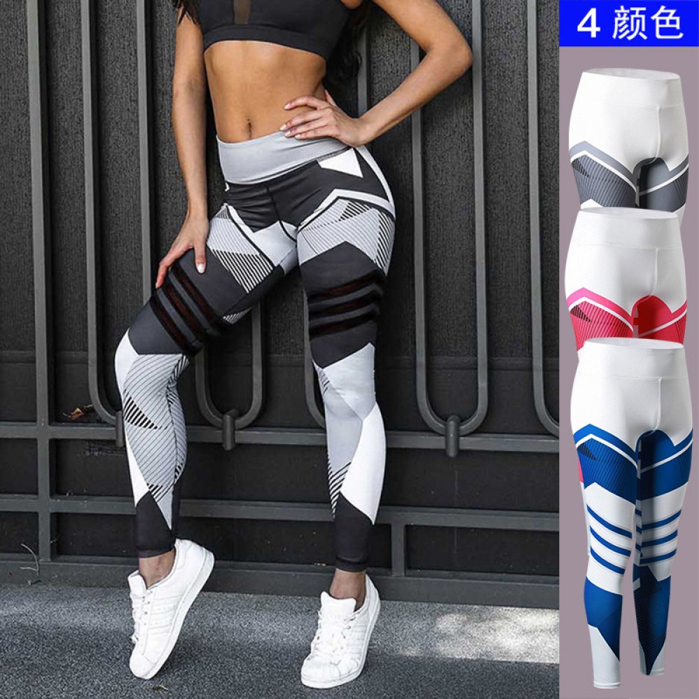 Women's PRO tight print trousers sports running yoga training quick-drying stretch fitness trousers 50