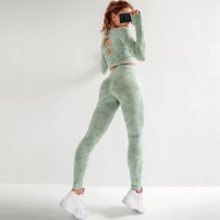 Seamless camouflage suit female high elasticity fitness fitness yoga two-piece suit