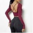 New beautiful back long-sleeved fitness clothes running quick-drying sports T-shirt with chest pad sexy tight yoga top autumn