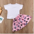 Children's clothing new summer style butterfly print round neck short sleeve top skirt two-piece suit