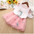 Girls' skirts summer new off-the-shoulder flared sleeve tops mesh skirt two-piece suit