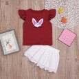 Children's skirt summer new children's suit flying sleeve cartoon T-shirt lace edge hollow skirt