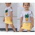 Children's clothing summer children's new suit female strapless wave point pineapple short sleeve straight lace skirt suit