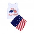 Boys Summer New Letter Print Sleeveless Top Striped Shorts Two-Piece Independence Day Suit