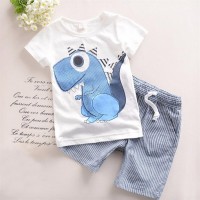 Boys summer new printed cartoon dinosaur short sleeve striped shorts boys suit