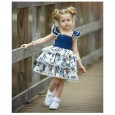 Girls print dress baby vest skirt small flying sleeve lace denim cake skirt