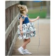 Girls print dress baby vest skirt small flying sleeve lace denim cake skirt