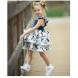 Girls print dress baby vest skirt small flying sleeve lace denim cake skirt