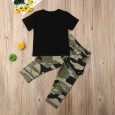 Trendy men and women baby letter short sleeve T-shirt camouflage trousers two-piece suit
