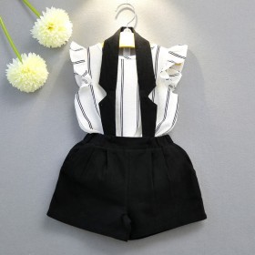 Girls New Summer Girls Sleeveless Striped Vest T-shirt Strap Shorts Girls Set