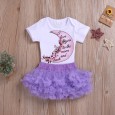 Summer baby girl short sleeve white top purple short skirt two-piece set