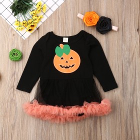 Autumn new female baby halloween pumpkin long-sleeved hakama skirt children's clothing triangle climbing suit two-piece suit