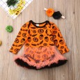 Autumn new female baby halloween pumpkin long-sleeved hakama skirt children's clothing triangle climbing suit two-piece suit