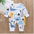 New autumn long-sleeved cartoon men and women baby jumpsuit dinosaur print baby round neck robe robe