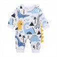 New autumn long-sleeved cartoon men and women baby jumpsuit dinosaur print baby round neck robe robe