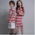 Girls Striped Straight Skirt Boys Round Neck Short Sleeve Summer Children Brother and Sister Dresses