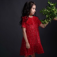 Girls' little strawberry chiffon dress children's round neck foreign princess skirt summer big children's parent-child dress