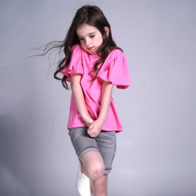 Summer new children's short-sleeved T-shirts boys and girls solid color wild t-shirts big boys knitted cotton shirts