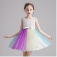 Girls dress new rainbow skirt summer gauze puffy princess skirt vest little girl child foreign host